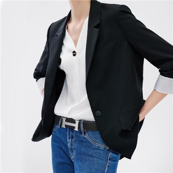 Men&Womens Leather Dress Belt Business Automatic Buckle Belt Color-Black Silver